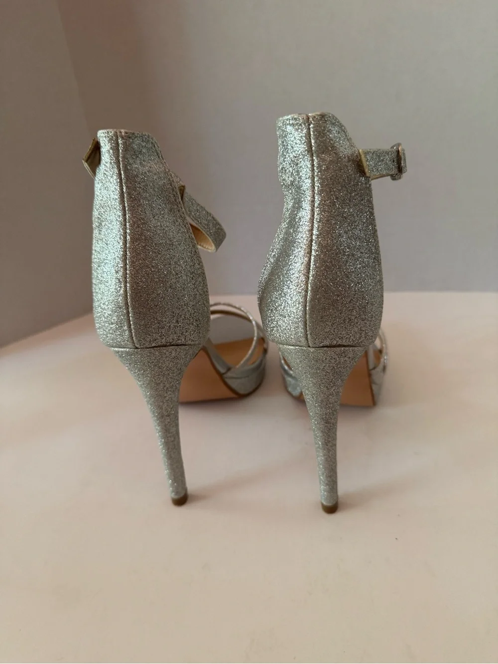 Allegra K Silver Glitter Ankle-Strap Stiletto Sandals Women’s 9.5